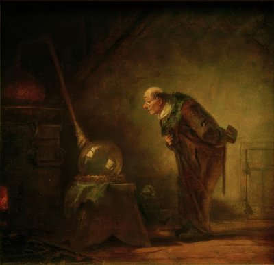 El alquimista con libro en la mano izquierda de Carl Spitzweg