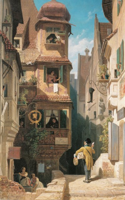 El cartero en el valle de las rosas de Carl Spitzweg