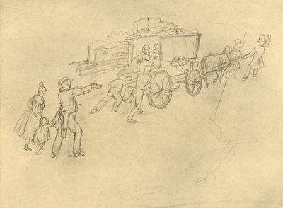 Der Thespiskarren Schauspieler auf Reisen, mediados-finales del siglo XIX, c1924 de Carl Spitzweg