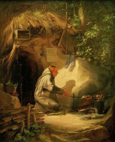 Ermitaño asando un pollo de Carl Spitzweg