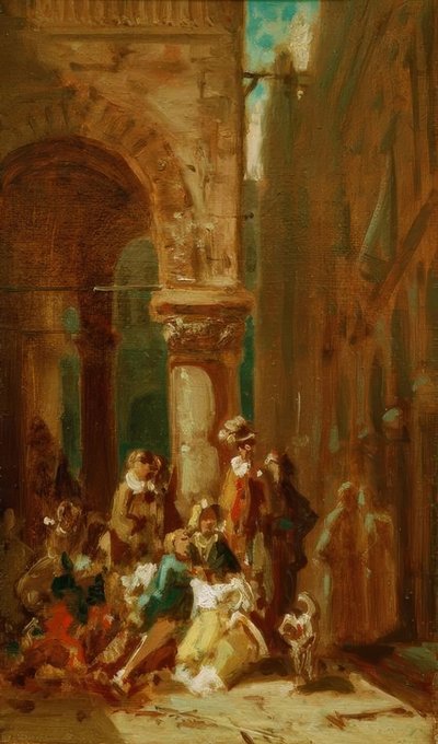 Gente itinerante: Actores en la Loggia dei Lanzi en Florencia de Carl Spitzweg