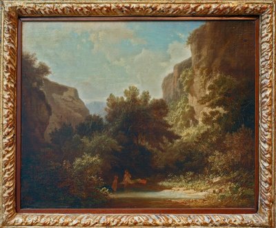 Paisaje montañoso rocoso con ninfas bañándose de Carl Spitzweg