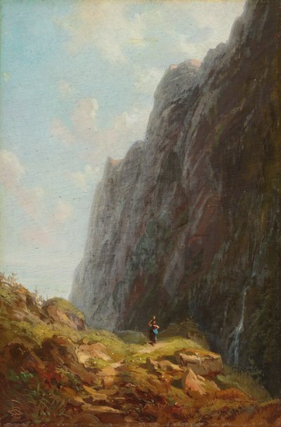 Paisaje montañoso con pastora en la región de Wendelstein de Carl Spitzweg