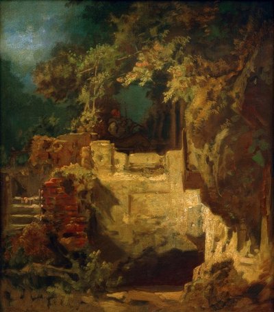 Ermitaño tocando el violín en una cueva rocosa de Carl Spitzweg