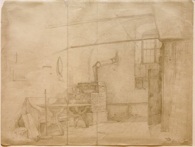 Estufa de azulejos en la sala de estar campesina de Carl Spitzweg
