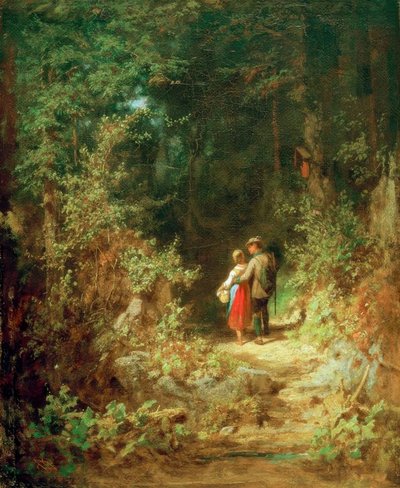 Pareja enamorada en el bosque de Carl Spitzweg