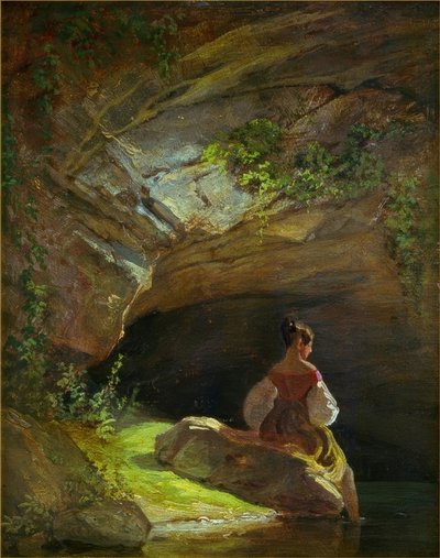 Niña frente a la gruta de Carl Spitzweg