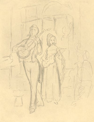 Strassensänger, mediados-finales del siglo XIX, c1924 de Carl Spitzweg