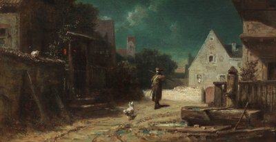 El vigilante nocturno a la luz de la luna, o Perro y gato de Carl Spitzweg