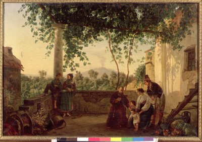 Terraza de una casa cerca de Nápoles con vista al Monte Vesubio, 1833 de Carl Wilhelm Goetzloff