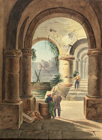 Vista del Mar a través de un Claustro, 1829 de Carl Wilhelm Goetzloff