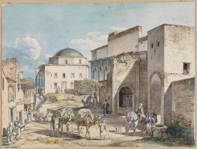Calle en Atenas. Con el palacio de Hadji Hazekis y la Mezquita de Tzistarakis de Carl Wilhelm Heideck