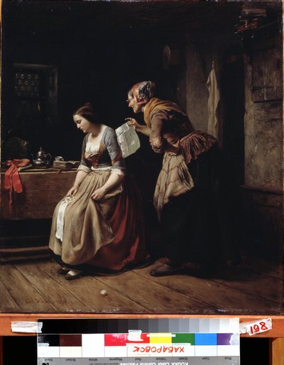 "Una carta" Una criada lleva una carta a una joven desesperada. Pintura de Carl Wilhelm Hubner (1814-1879) siglo XIX Museo de Arte del Lejano Oriente, Khabarovsk, Rusia de Carl Wilhelm Hübner