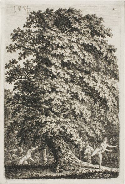 Mujer huyendo de un hombre con una lanza en el bosque de Carl Wilhelm Kolbe the elder