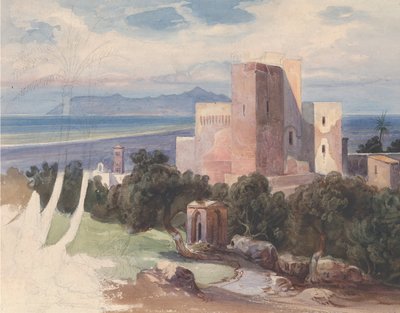 Vista en Terracina con el Monte Circeo recto..., mediados del siglo XIX de Carl von Blaas