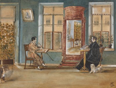 Actor Nikolay Osipovich Dur 1807-1839 con su mujer en la sala de estar, 1839 de Carl von Hampeln