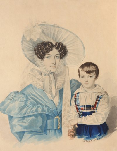 Retrato de Anna Platonovna Plautina 1808-1886 con su hijo, 1830s de Carl von Hampeln
