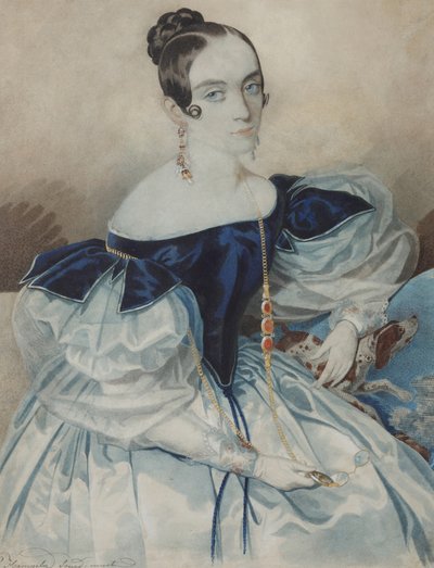 Retrato de una dama con un lorgnette, 1830s de Carl von Hampeln