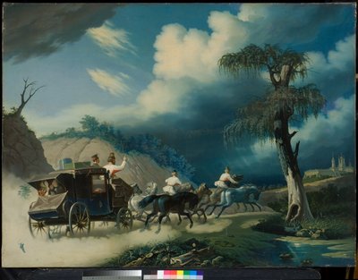 Troika durante una tormenta, 1830s de Carl von Hampeln