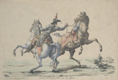 Un caballo desmontado sujetado por un oficial de Carle Vernet
