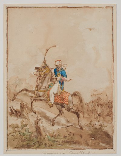 Un árabe sobre un caballo de carga (acuarela, pincel, aguada marrón, pluma y tinta marrón) de Carle Vernet