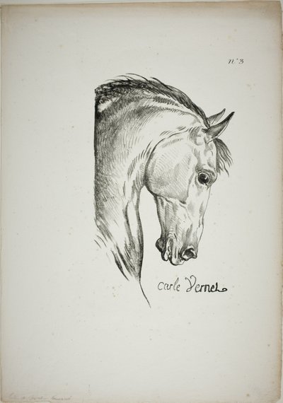Detalle de la cabeza de caballo, ampliada al triple, Guardia Real Normanda, nº 3 de Carle Vernet