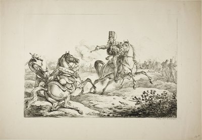 Húsar Descargando su Pistola a un Dragón Alemán de Carle Vernet