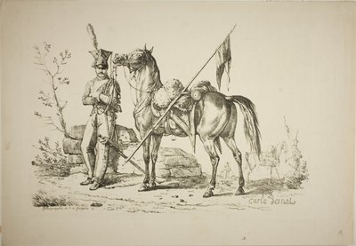 Lancero a Pie Caminando Junto a su Caballo de Carle Vernet