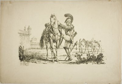 Fusilero montando un caballo de Carle Vernet