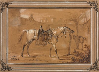 Caballo Árabe Ensillado en el Patio, 1820 de Carle Vernet