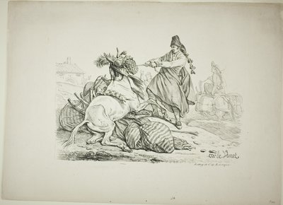 Arriero español levantando su mula de Carle Vernet