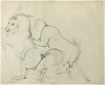 Dos caballos retozando (recto); Hombre en un caballo pateador (verso) de Carle Vernet