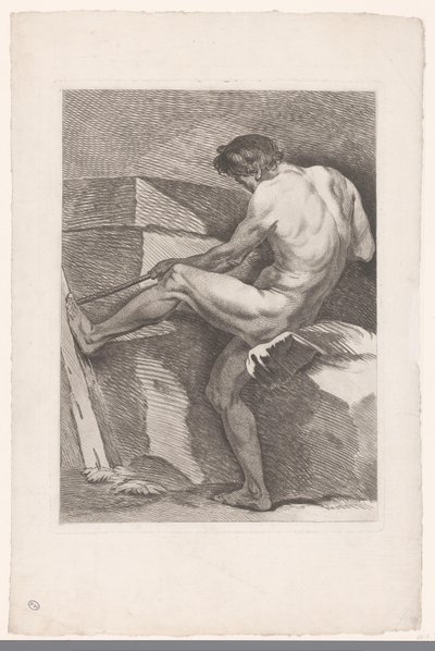 Estudio académico de un desnudo masculino tirando de una cuerda. Seis estudios académicos (título de la serie) Seis figuras académicas (título de la serie) de Carle van Loo