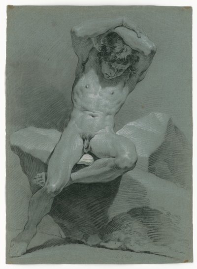 Estudio de desnudo de un hombre sentado, con los brazos cruzados sobre la cabeza de Carle van Loo
