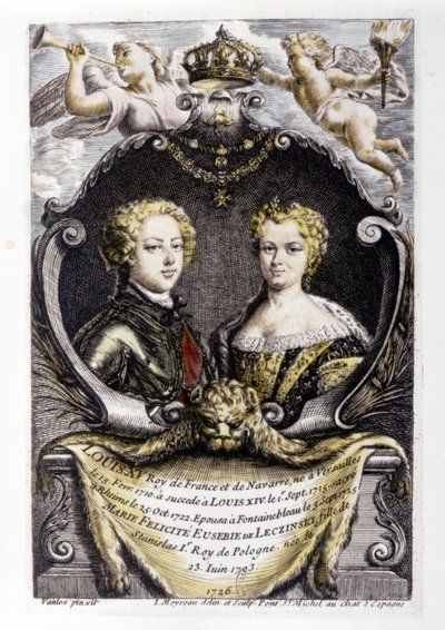 LOUIS XV y LECSINSKA Marie: Luis XV (15 años) y Marie Lecsinska (22 años) son... de Carle van Loo