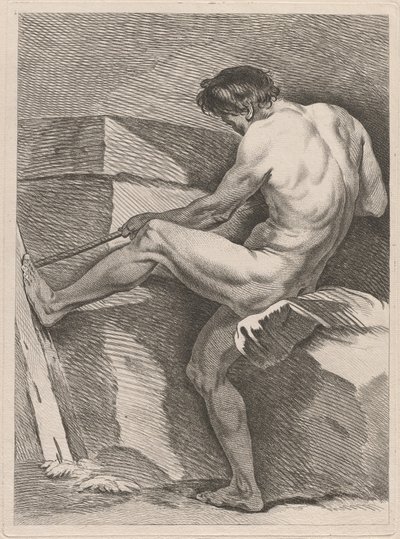 Hombre tirando de una cuerda, con el pie apoyado de Carle van Loo