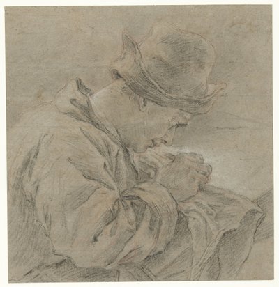 Delineante trabajando, visto de lado de Carle van Loo
