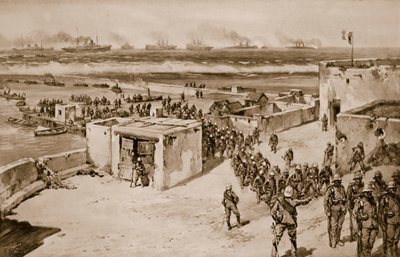 Tropas italianas desembarcando después del bombardeo de Bengasi de Carlo Ademollo