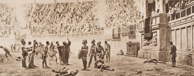 El monje Almachius intentando detener el combate de gladiadores, ilustración de 