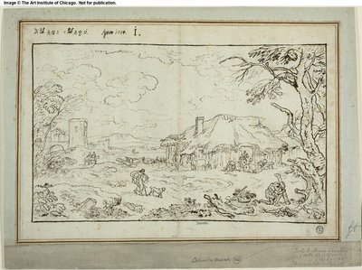 Cruce rural, con edificios agrícolas en primer plano de Carlo Antonio Tavella