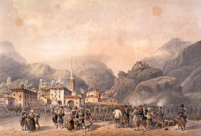 Campamento francés en Susa en 1859, por Carlo Bossoli (1815-1884), grabado. Segunda Guerra de Independencia, Italia, siglo XIX. de Carlo Bossoli