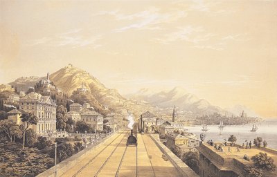 Frontispicio de "Vistas del ferrocarril entre Turín y Génova", 1853 de Carlo Bossoli
