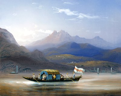 Lago de Como. Un bote. Al fondo, se puede ver el Monte Groma, alrededor de 1830. Pintura de Bossoli. Como, colección privada de Carlo Bossoli