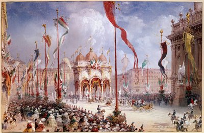 Risorgimento - Victor-Emmanuel II (Victor-Emmanuel) (Vittorio Emanuele) (1820-1878) en la apertura del Parlamento Italiano el 02/04/1860 (óleo sobre lienzo) de Carlo Bossoli