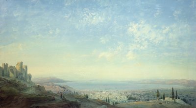 Esmirna desde la Ciudadela en el Monte Pagus, la Península de Cesme y los Jardines de Bornora con la Costa de Focea de Carlo Bossoli