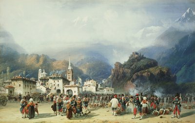 La guerra en Italia: Susa, Mont Cenis, vivac con tropas francesas, 1859 de Carlo Bossoli