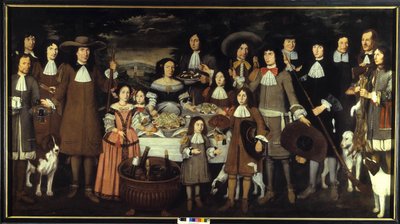 Retrato de una familia o "Bebida durante una partida de caza". Pintura de Carlo Cane (1618-1688). Pintura del siglo XVII. Pinacoteca del Castello Sforzesco Milán de Carlo Cane