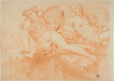 Dos figuras femeninas desnudas con nubes (anverso); fragmento de figura recostada (reverso) de Carlo Cignani