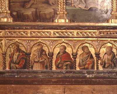 Cinco apóstoles, de la predela del políptico de San Martino de Carlo Crivelli
