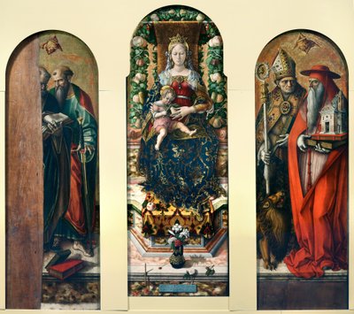 Madonna y el Niño y los Santos Pedro y Pablo, Ansovino y Jerónimo de Carlo Crivelli